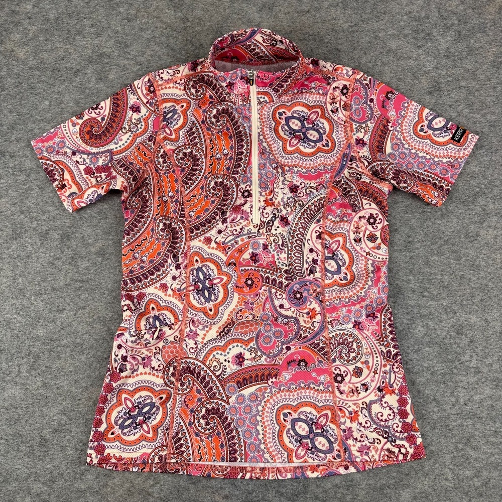 Kerrits Venti Riding Jersey Shirt 1/4 Zip Paisley Print Coral Lotus Womens XS